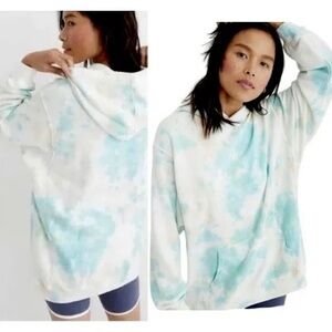 Aerie The Sweat Everyday Oversized Cozy Blue Tie Dye Hoodie Sweater